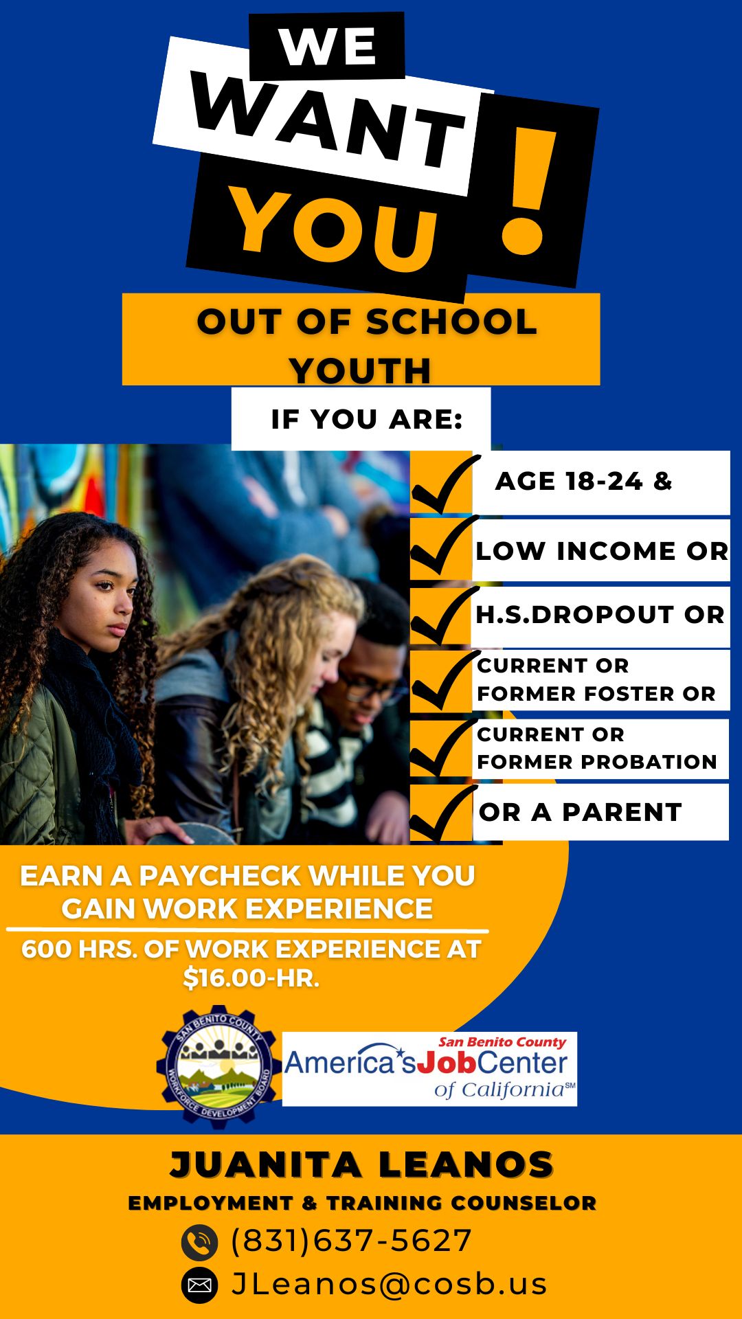 Out of School Youth Program- Taking Applications!